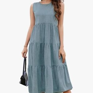   Zojuyozio Women Summer Light Blue Tiered Denim Dress NWT Size S